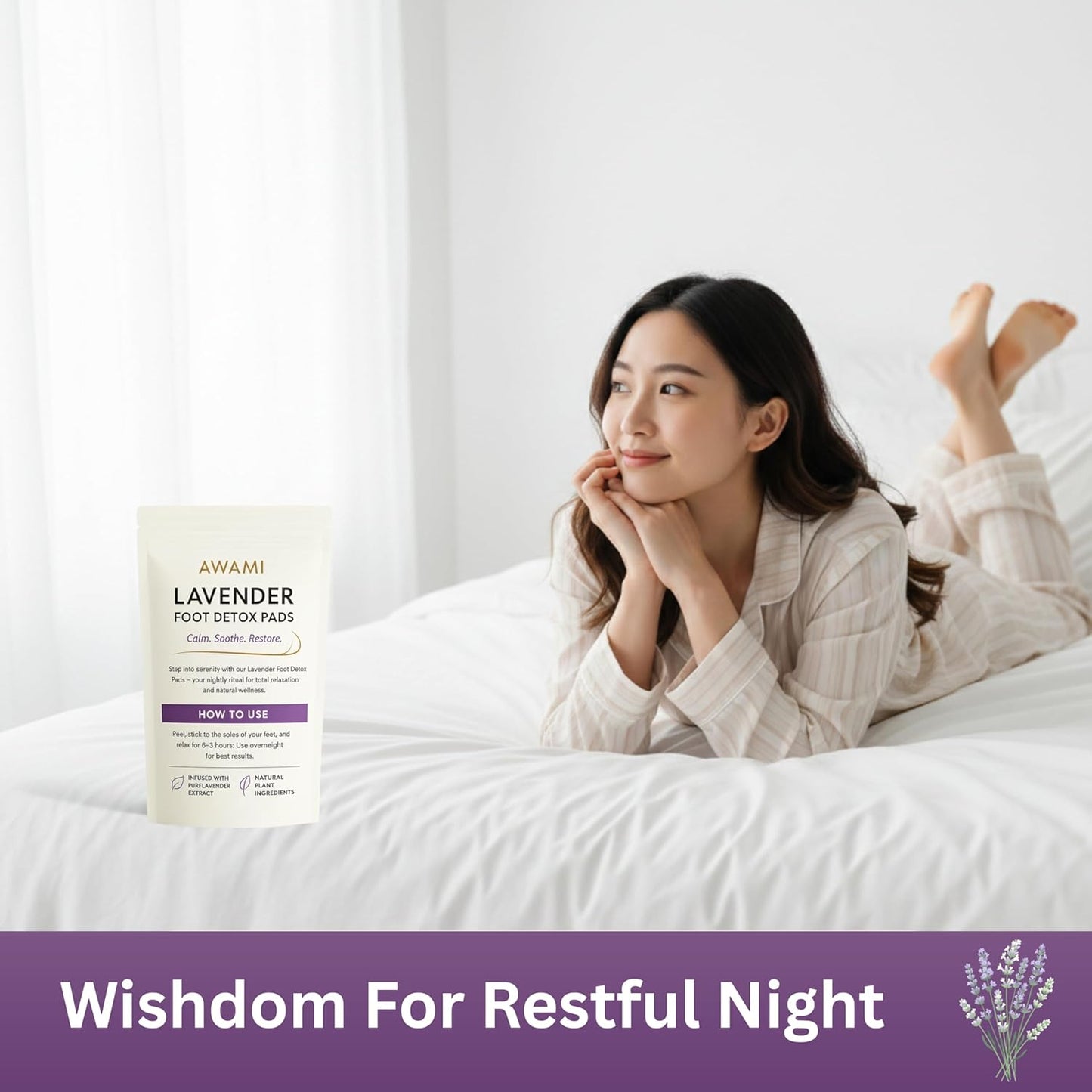 AWAMI | Levender Foot Pads for Better Sleep & Foot Care | Premium Japanese Organic Feet Pads with Levender Powder (10 Pc)