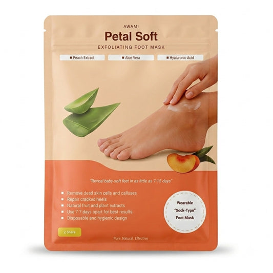 Awami Foot Peel Mask – 2 Pairs Exfoliating Foot Peeling Mask for Dry, Cracked Feet | Aloe Vera & Peach Foot Mask Socks for Baby Soft Feet